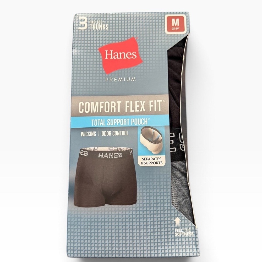Hanes Premium Comfort Flex Fit Total Support Pouch Trunks 3-Pack Black Grey M